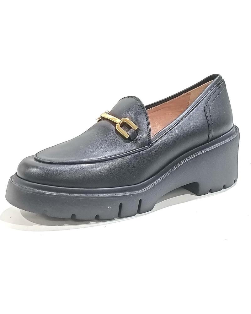 Zapatos de Mujer UNISA ZAPATO MOCASIN DE PIEL CON ESTRIBO DORADO CON TACON Y PLAT NEGRO