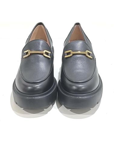 Zapatos de Mujer UNISA ZAPATO MOCASIN DE PIEL CON ESTRIBO DORADO CON TACON Y PLAT NEGRO