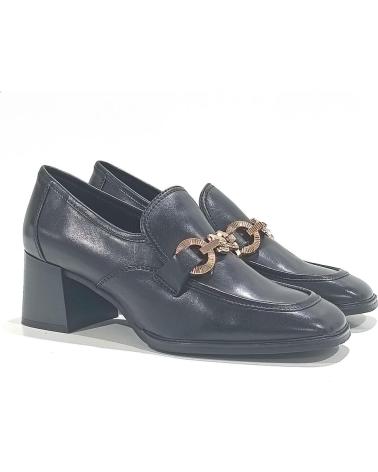 Schuhe für Damen REGARDE LE CIEL ZAPATO MOCASIN DE PIEL CON ESTRIBO DORADO CON TACON NEGRO