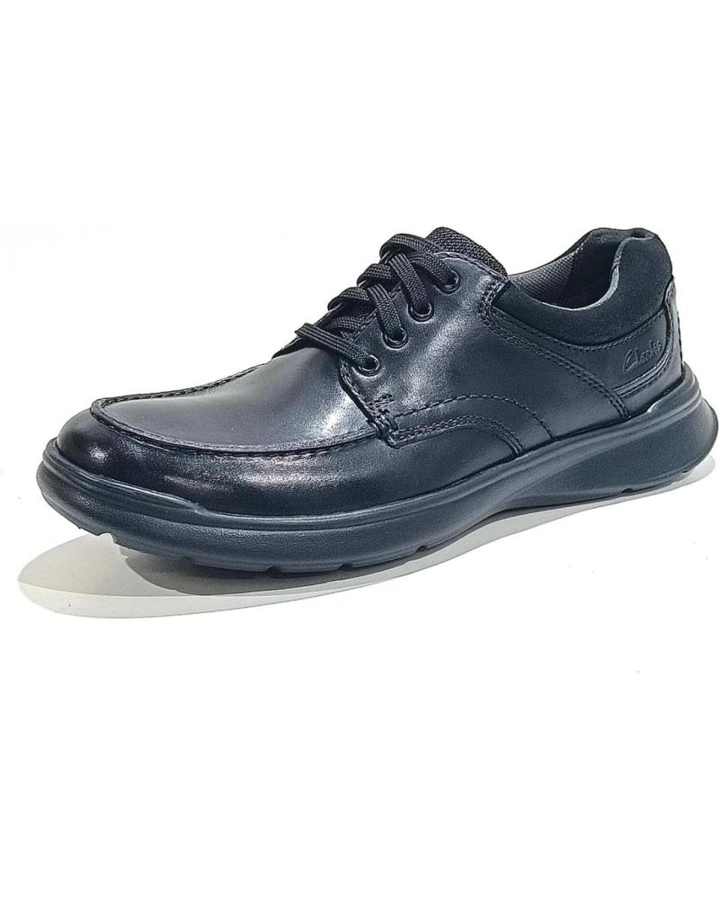 SAPATOS CLARKS COTRELL EDGE 26137385 MASCULINOS PRETOS COM ATACADORES E COURO LISO NEGRO