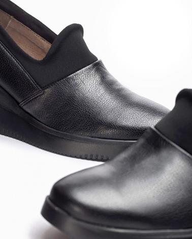 Zapatos de cuña de Mujer WONDERS ZAPATO CASUAL DE PIEL CON PLANTILLAS EXTRAIBLES Y SUELA DE NEGRO