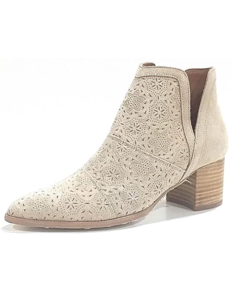 Botas de Mujer POPA BOTIN DE ANTE TROQUELADO CON TACON BEIG