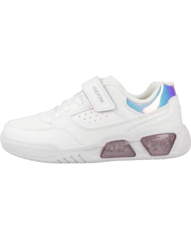 GEOX J ILLUMINIUS GIRL J35HPA WEISSE TURNSCHUHE MIT LILA DETAILS FÜR MÄDCHEN BLANCO