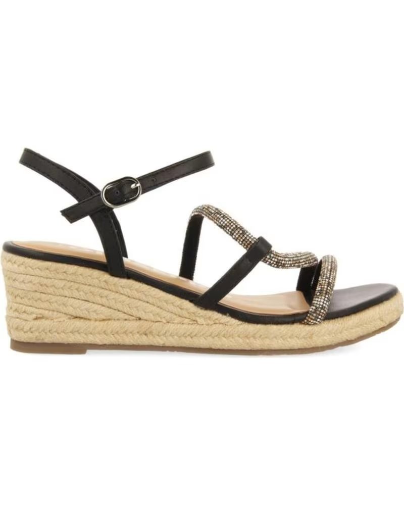 Sandalias de Mujer GIOSEPPO DE CUÑA CATANIA CON TIRAS Y DETALLE DE BRILLOS NEGRO
