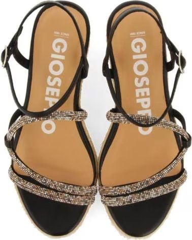 Sandalias de Mujer GIOSEPPO DE CUÑA CATANIA CON TIRAS Y DETALLE DE BRILLOS NEGRO