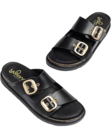 YOKONO SANDALIA DE PIEL CON HEBILLAS PARA MUJER TUNEZ-130 COLOR NEG NEGRO