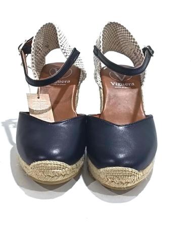 Sandalias de Mujer VIGUERA ALPARGATA CASUAL DE PIEL CON CUNA DE YUTE NATURAL NEGRO