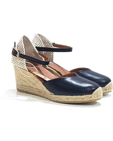 Sandalias de Mujer VIGUERA ALPARGATA CASUAL DE PIEL CON CUNA DE YUTE NATURAL NEGRO