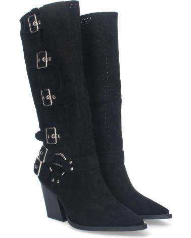 Botas-De-Mujer-PUNTOSALAO-BOTAS-ALTAS-DE-TACON-MEDIO-CON-HEBILLAS-ESTILO-MOTERO-MUJER-NEGRO
