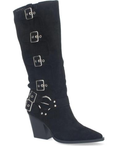 Botas-De-Mujer-PUNTOSALAO-BOTAS-ALTAS-DE-TACON-MEDIO-CON-HEBILLAS-ESTILO-MOTERO-MUJER-NEGRO