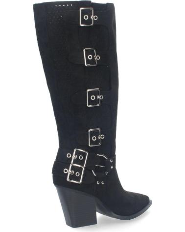 Botas-De-Mujer-PUNTOSALAO-BOTAS-ALTAS-DE-TACON-MEDIO-CON-HEBILLAS-ESTILO-MOTERO-MUJER-NEGRO