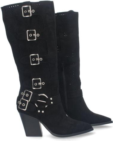 Botas-De-Mujer-PUNTOSALAO-BOTAS-ALTAS-DE-TACON-MEDIO-CON-HEBILLAS-ESTILO-MOTERO-MUJER-NEGRO
