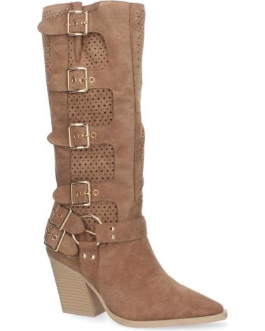 Botas-De-Mujer-PUNTOSALAO-BOTAS-ALTAS-DE-TACON-MEDIO-CON-HEBILLAS-ESTILO-MOTERO-MUJER-MARRóN