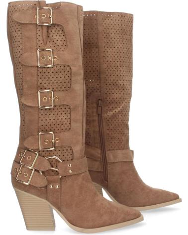 Botas-De-Mujer-PUNTOSALAO-BOTAS-ALTAS-DE-TACON-MEDIO-CON-HEBILLAS-ESTILO-MOTERO-MUJER-MARRóN