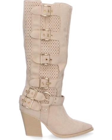 Bottes-De-Mujer-PUNTOSALAO-BOTAS-ALTAS-DE-TACON-MEDIO-CON-HEBILLAS-ESTILO-MOTERO-MUJER-BEIGE