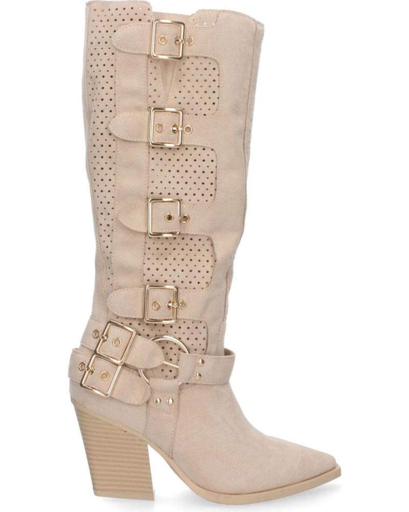 Bottes-De-Mujer-PUNTOSALAO-BOTAS-ALTAS-DE-TACON-MEDIO-CON-HEBILLAS-ESTILO-MOTERO-MUJER-BEIGE
