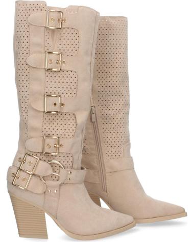 Bottes-De-Mujer-PUNTOSALAO-BOTAS-ALTAS-DE-TACON-MEDIO-CON-HEBILLAS-ESTILO-MOTERO-MUJER-BEIGE