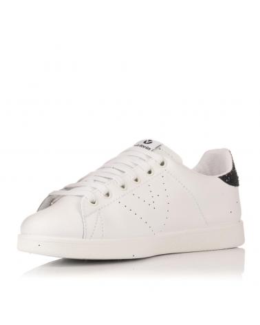 VICTORIA SNEAKERS 1125104 IN PELLE BIANCA CON TALLONE GLITTER NERO NEGRO