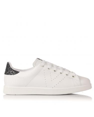 VICTORIA SNEAKERS 1125104 IN PELLE BIANCA CON TALLONE GLITTER NERO NEGRO