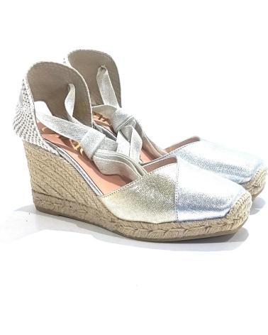Sandalias de Mujer GAIMO ALPARGATA CASUAL DE PIEL CON CUNA DE YUTE NATURAL SILVER CARRARA