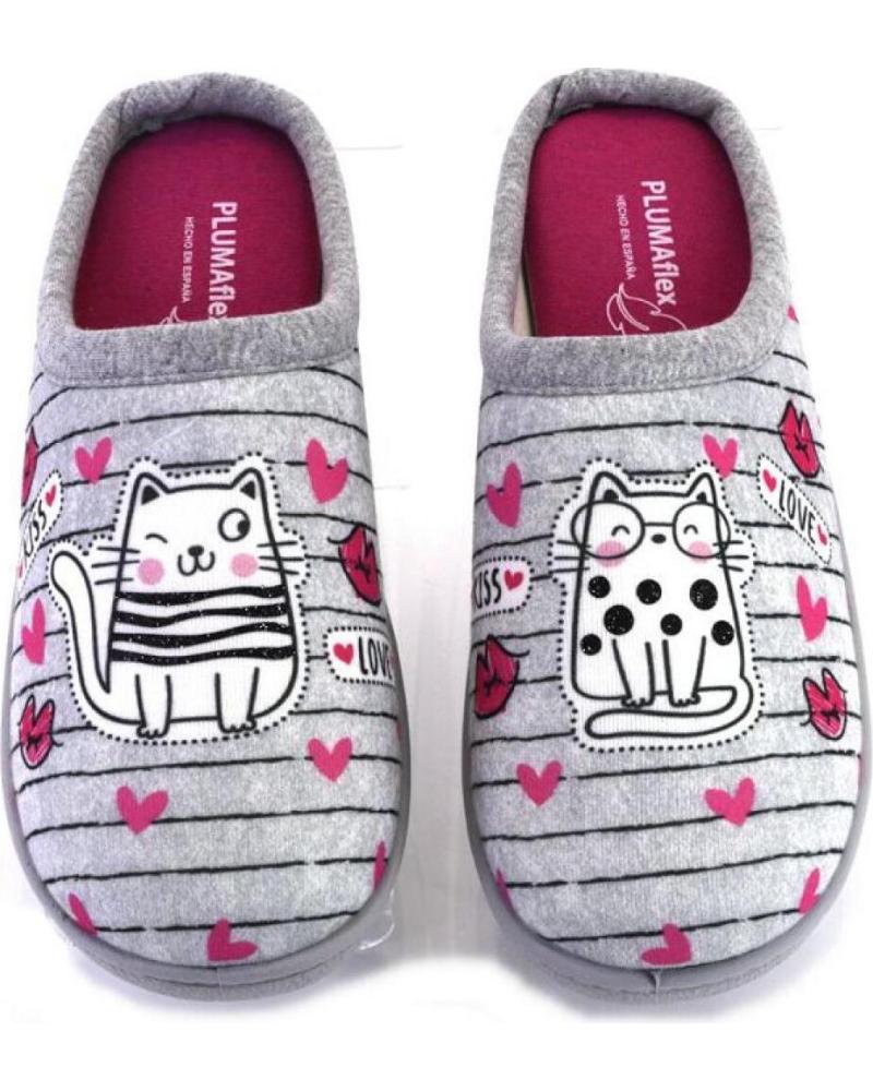 PLUMAFLEX PANTOFOLE 12317 GATTI E CUORI GRIGIO ROSA ABEJAS