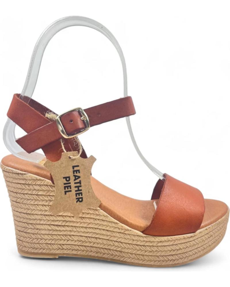 Woman Sandals TIMBOS SANDALIA DE PIEL CUNA ESPARTO MUJER CUERO 129559 MARRóN