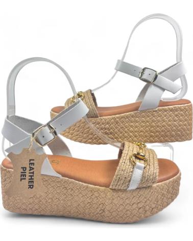 Sandali per Donna TIMBOS SANDALIA DE PIEL CUNA ESPARTO MUJER 129558 BLANCO