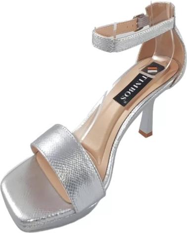 Sandales pour Femme TIMBOS ZAPATOS 127528 COLOR PLATA MATERIAL METALIZADO SANDALIA TACO PLATEADO