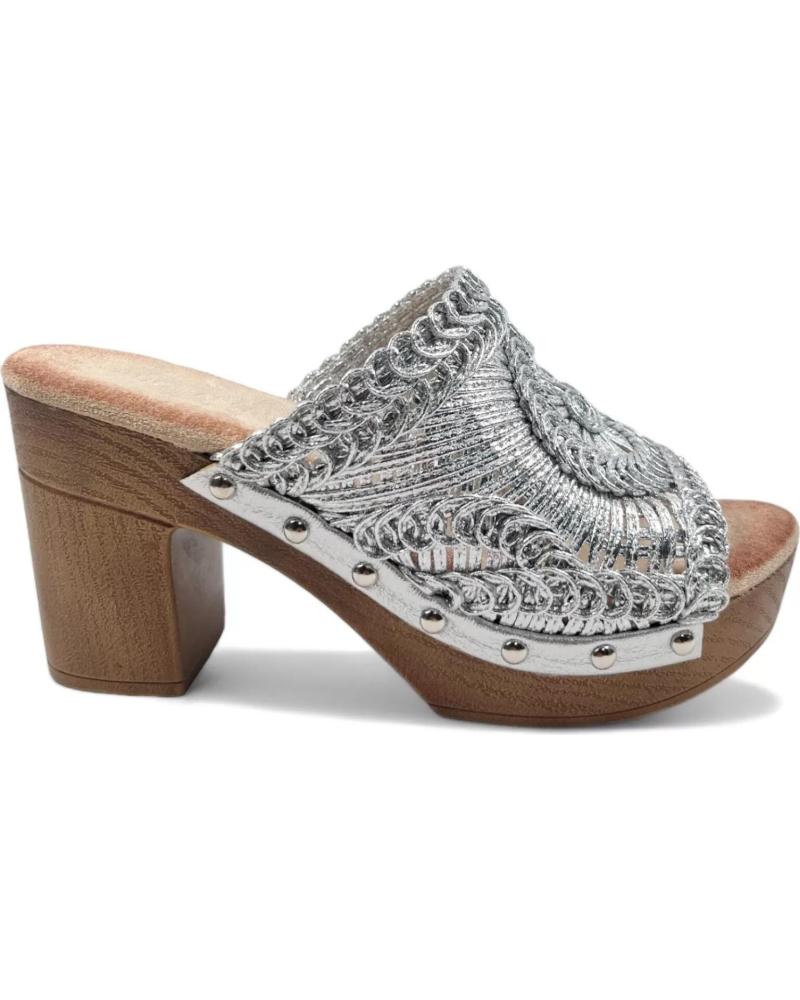 Woman Clogs TIMBOS ZUECO TACON DE MADERA COLOR PLATA 130153 PLATEADO