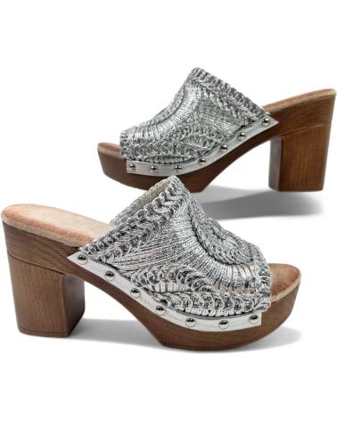 Woman Clogs TIMBOS ZUECO TACON DE MADERA COLOR PLATA 130153 PLATEADO