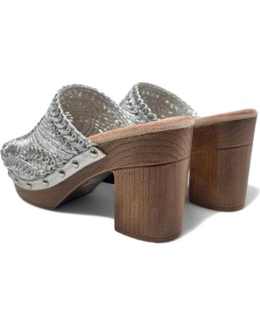 Woman Clogs TIMBOS ZUECO TACON DE MADERA COLOR PLATA 130153 PLATEADO