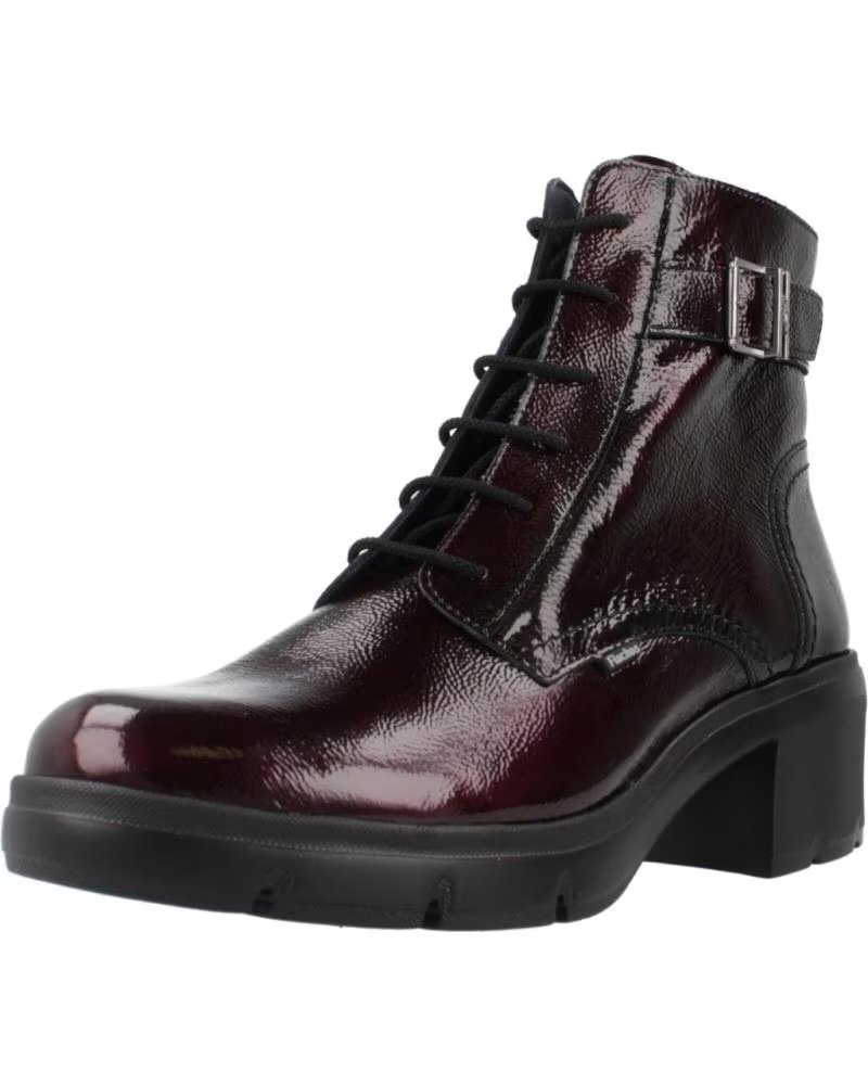 Botines de Mujer FLUCHOS BOTIN CASUAL DE CHAROL CON TACON DE GOMA BURDEOS
