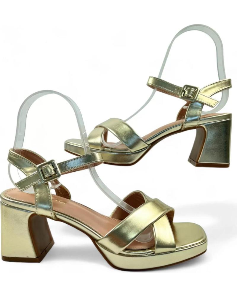 TIMBOS SANDALIAS DE FIESTA CON TACÓN ANCHO Y PLATAFORMA PARA MUJER ORO - MODELO 130309 PLATEADO