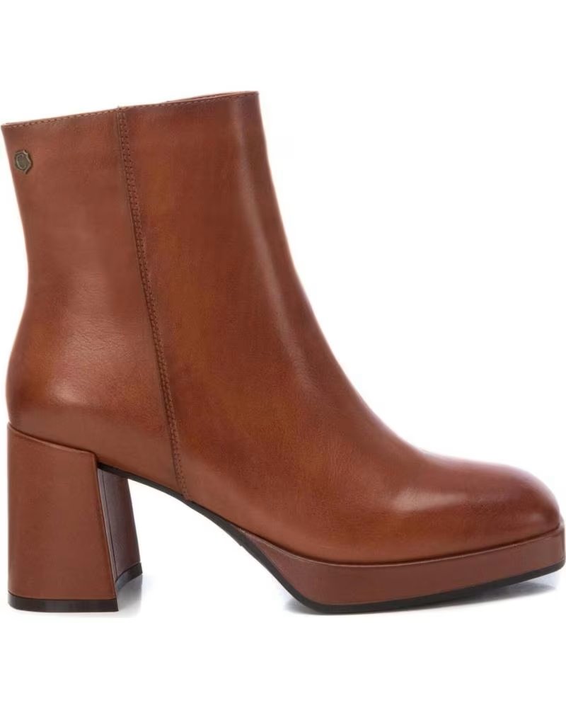 CARMELA 161846 LEATHER ANKLE BOOTS WITH WIDE HEEL AND PLATFORM CAMEL