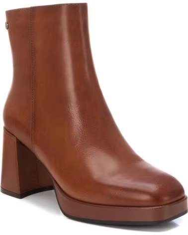 CARMELA 161846 LEATHER ANKLE BOOTS WITH WIDE HEEL AND PLATFORM CAMEL