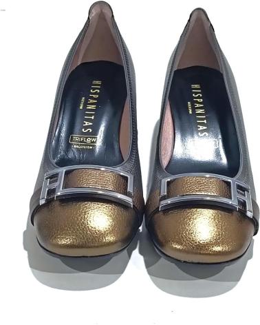 Schuhe für Damen HISPANITAS ZAPATO SALON DE PIEL CON TACON Y SUELA DE GOMA ACERO ORO