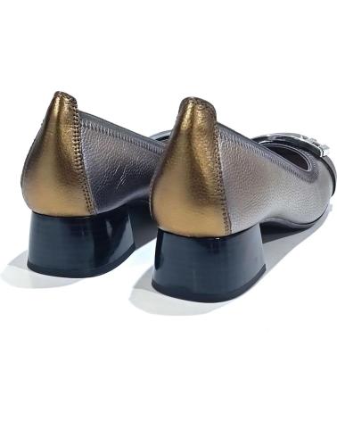 Schuhe für Damen HISPANITAS ZAPATO SALON DE PIEL CON TACON Y SUELA DE GOMA ACERO ORO