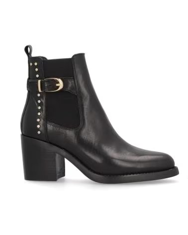 BOTINES ALPE 5201 CHELSEA DE PIEL NEGRA CON TACÓN Y HEBILLA NEGRO