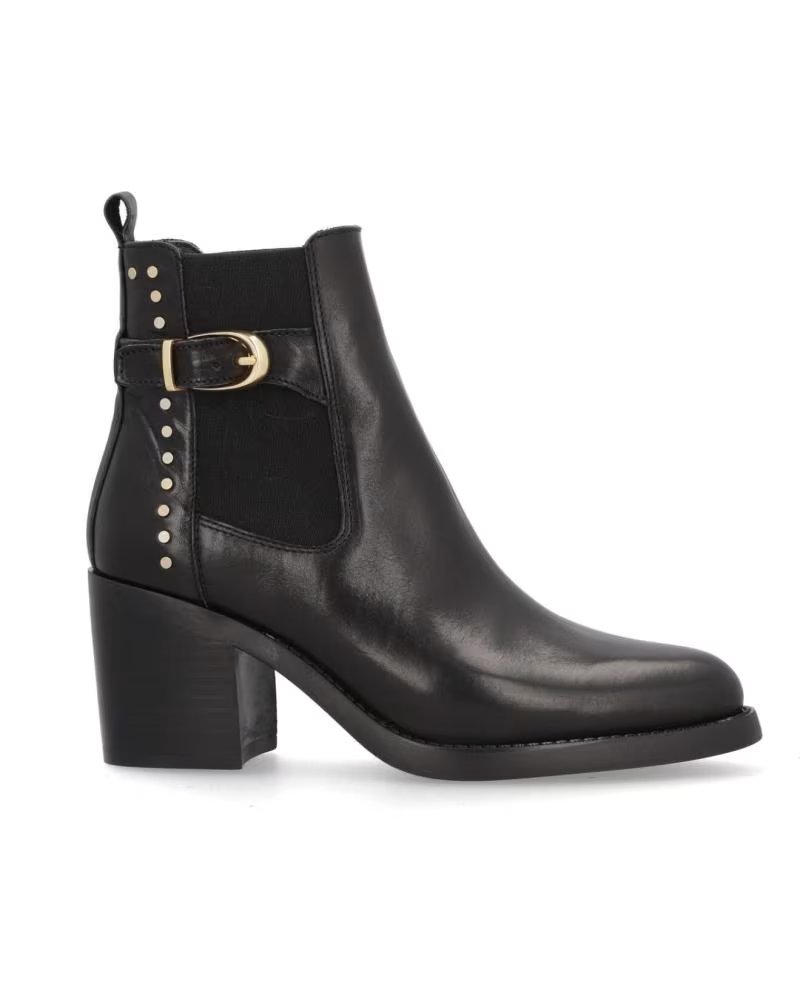BOTINES ALPE 5201 CHELSEA DE PIEL NEGRA CON TACÓN Y HEBILLA NEGRO