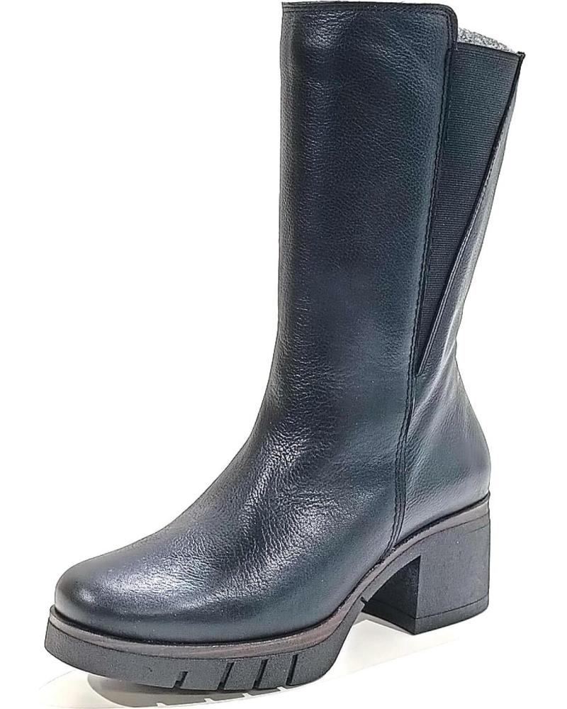 Botines de Mujer PAULA URBAN BOTA DE MEDIA CANA DE PIEL CON TACON DE GOMA NEGRO