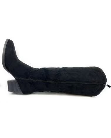 Botas de Mulher CHIC VISION BOTA DE CANO ALTO EM CAMURÇA SINTÉTICA ESTILO COWBOY GRAVADA PRETA NEGRO