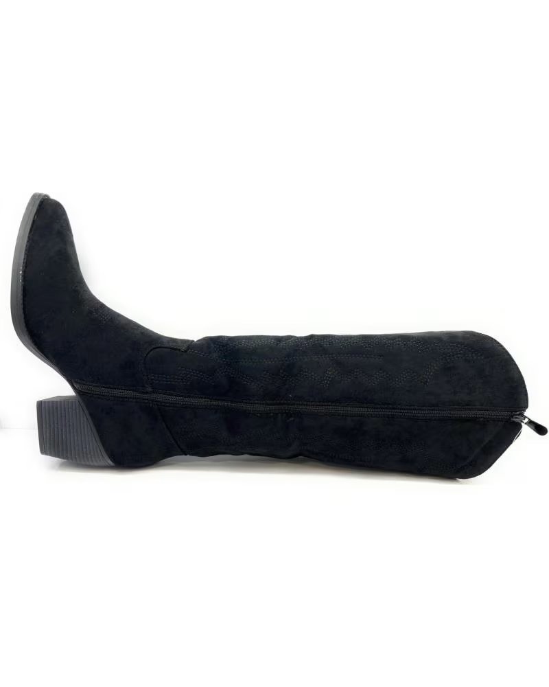 Bottes pour Femme CHIC VISION BOTTE HAUTE EN SUÉDINE STYLE COWBOY GRAVÉE NOIRE NEGRO