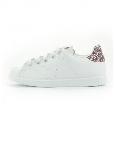 SNEAKERS VICTORIA TENNIS PELLE GLITTER ROSA BIANCO BLANCO