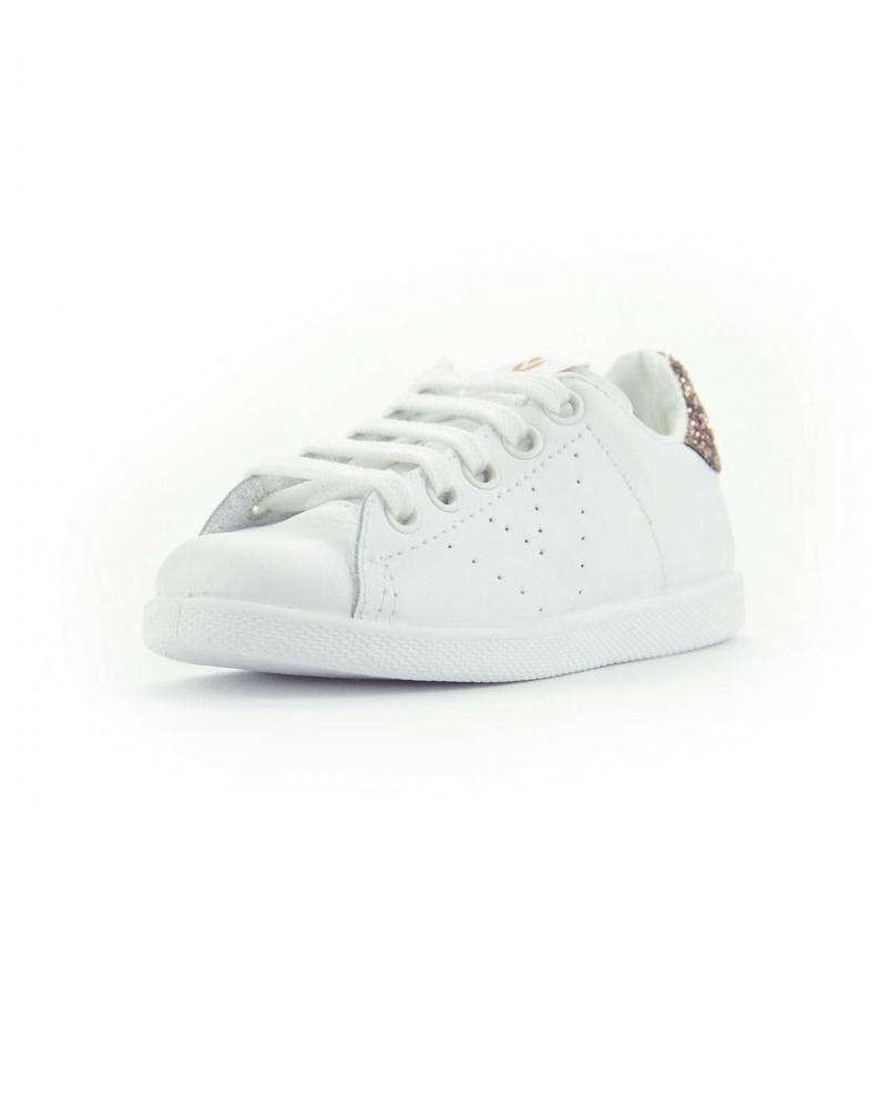 SNEAKERS VICTORIA TENNIS PELLE GLITTER ROSA BIANCO BLANCO