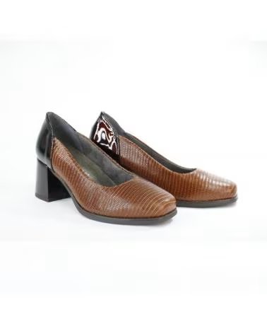 ZAPATOS DE TACÓN PITILLOS 238821 MARRÓN CON TACÓN BLOQUE CUERO-MARRON