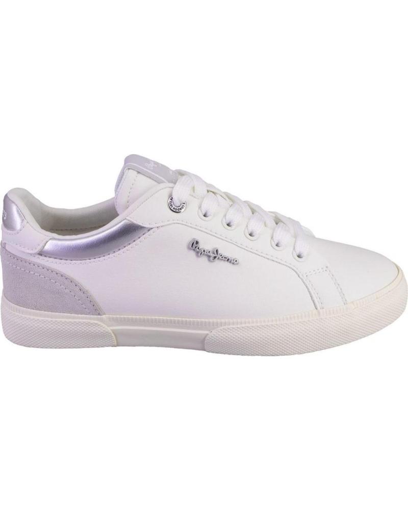 Sportif pour Femme PEPE JEANS PLS31588 ZAPATILLAS CASUAL DE MUJER BLANCO Y PLAT BLANCO Y PLATA