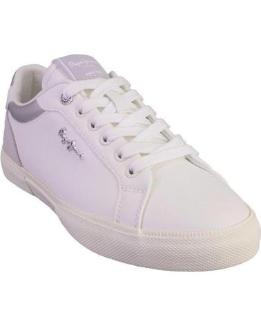 Sportif pour Femme PEPE JEANS PLS31588 ZAPATILLAS CASUAL DE MUJER BLANCO Y PLAT BLANCO Y PLATA
