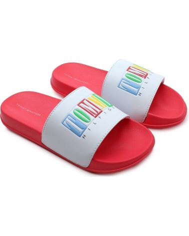 CHINELOS TOMMY HILFIGER LOGO POOL SLIDE BRANCOS MULTICORES ROJO