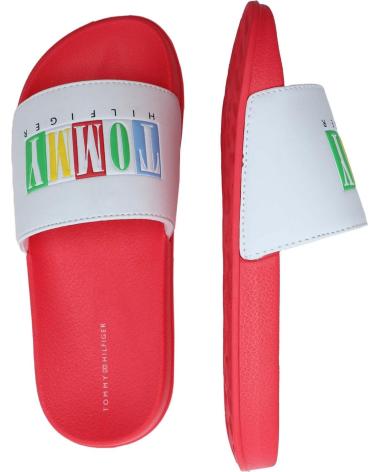 CHINELOS TOMMY HILFIGER LOGO POOL SLIDE BRANCOS MULTICORES ROJO