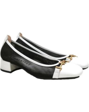 Zapatos de Mujer HISPANITAS ZAPATO VESTIR DE PIEL Y MAYA TEXTIL CON TACON BLANCO NEGRO